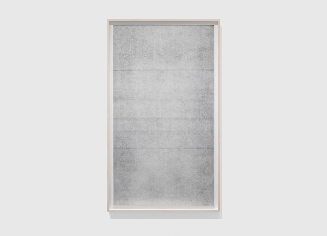 Jim Verburg - Untitled (other than what is known #11, from the series A Certain Silence), 60.5" x 35.5", 2 layers, oil-based paint, graphite and charcoal on tarlatan, 2018