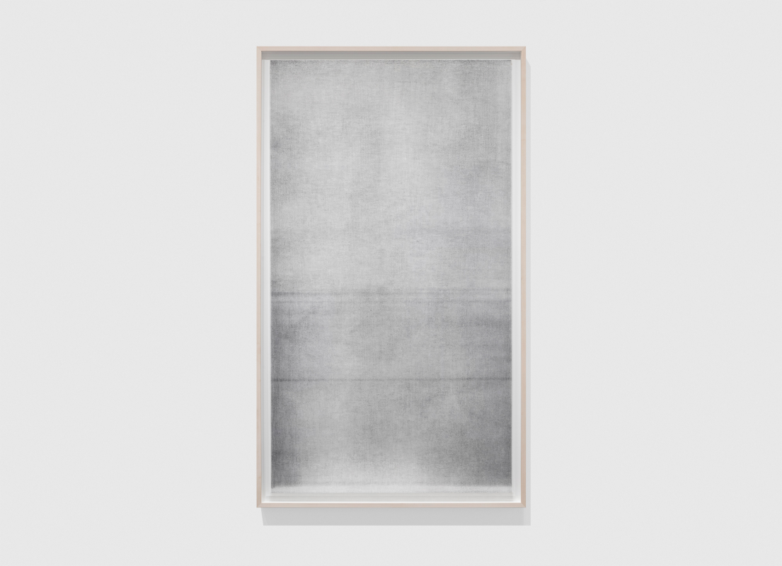 Jim Verburg - Untitled (other than what is known #4, from the series A Certain Silence), 60.5" x 35.5", 2 layers, oil-based paint, graphite and charcoal on tarlatan, 2018