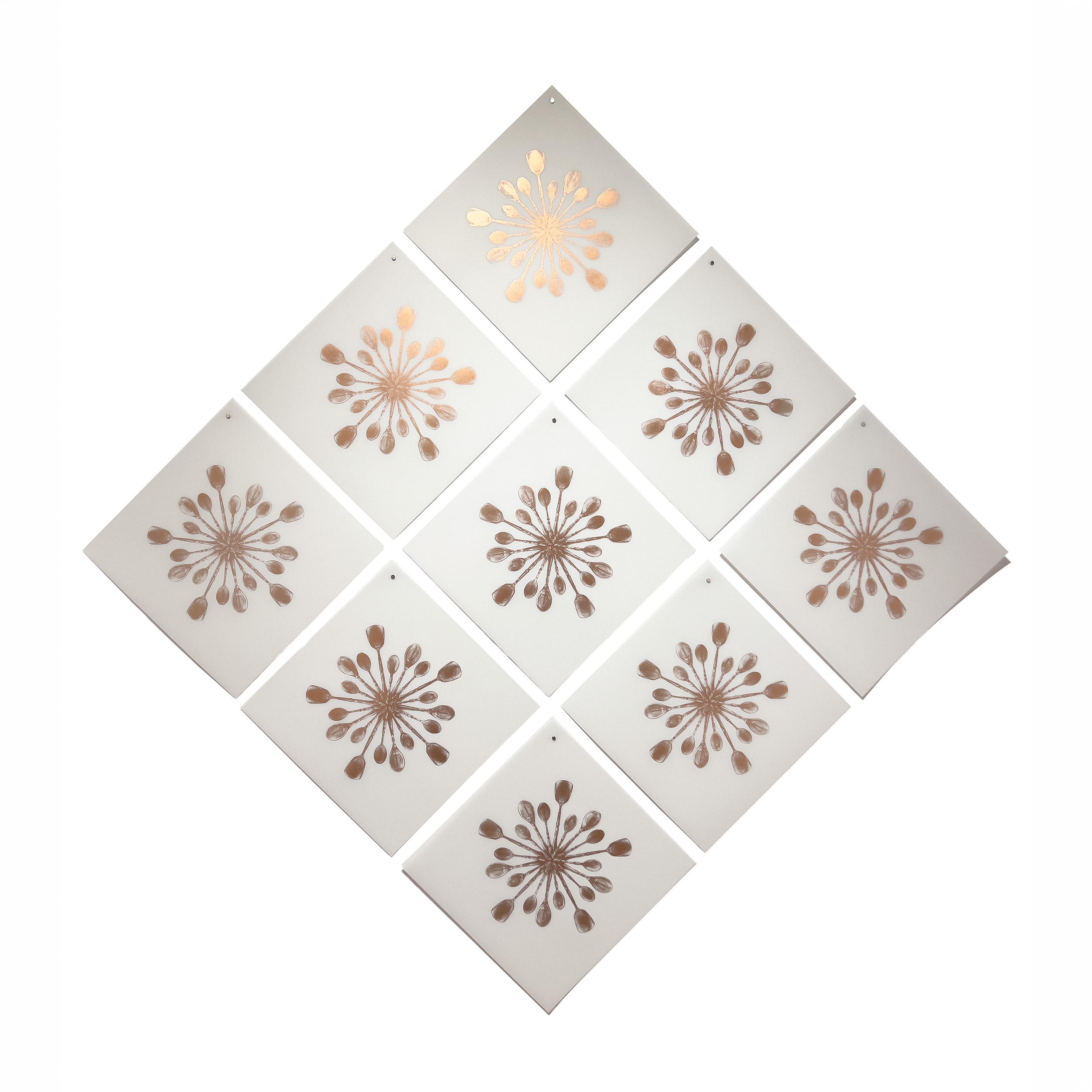 Laine Groeneweg - Cluster, 14" x 14" each, silkscreen and copper on mylar, edition of 9, 2026, grouping