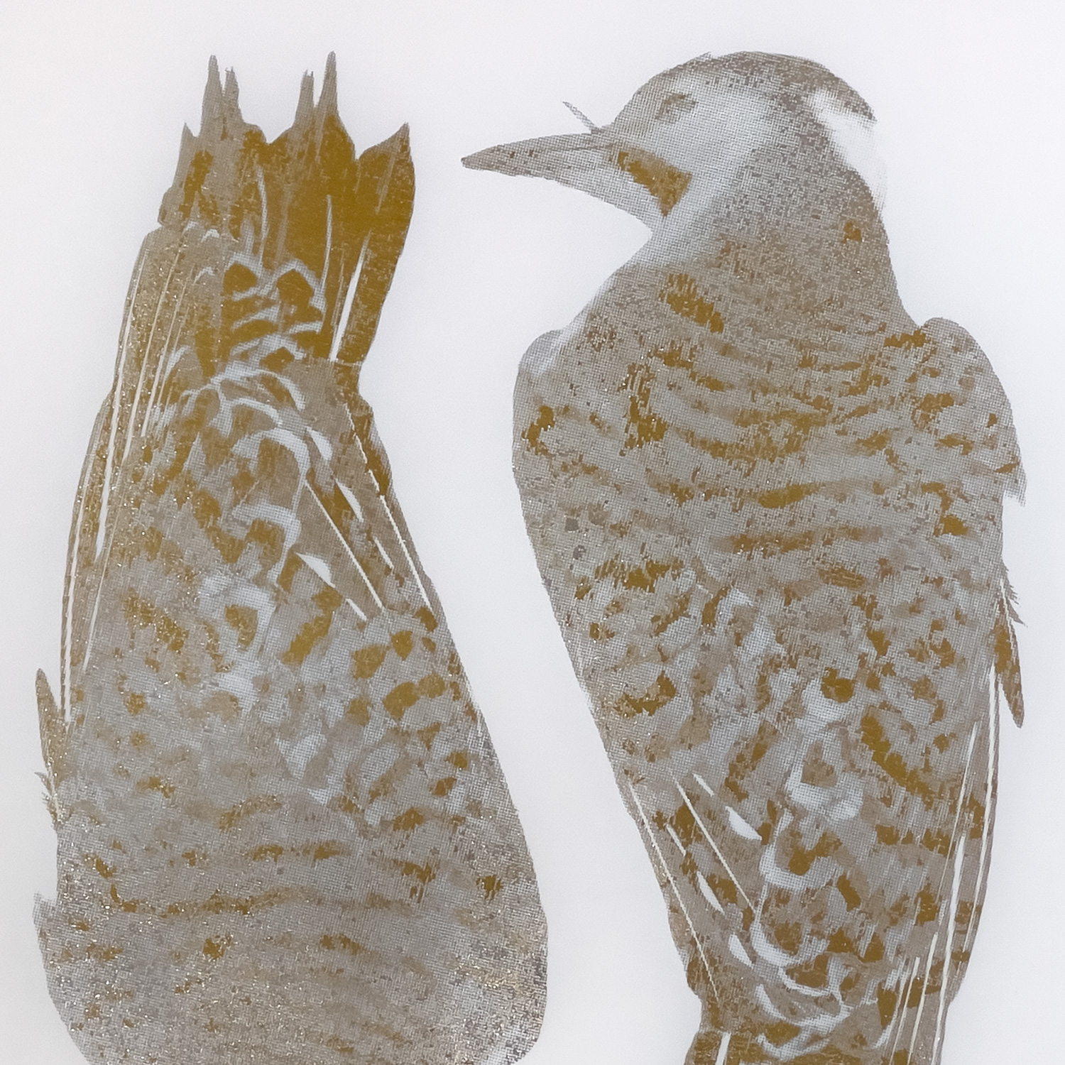 Laine Groeneweg - Precious Pair, 25" x 25", silkscreen with gold and silver-leaf on mylar, variable edition of 4, 2026, detail