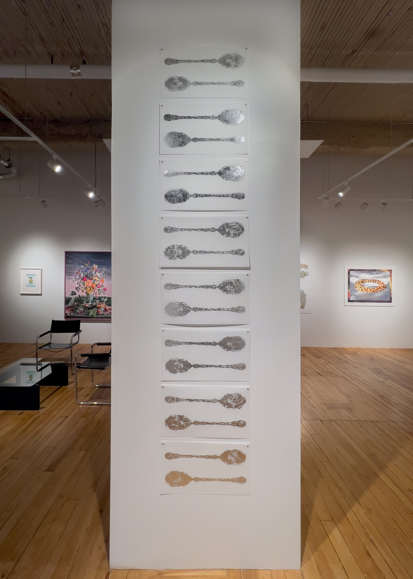 Laine Groeneweg - Silverware, 11" x 19" silkscreen with silver-leaf on mylar, variable edition of 8, 2026, ladder