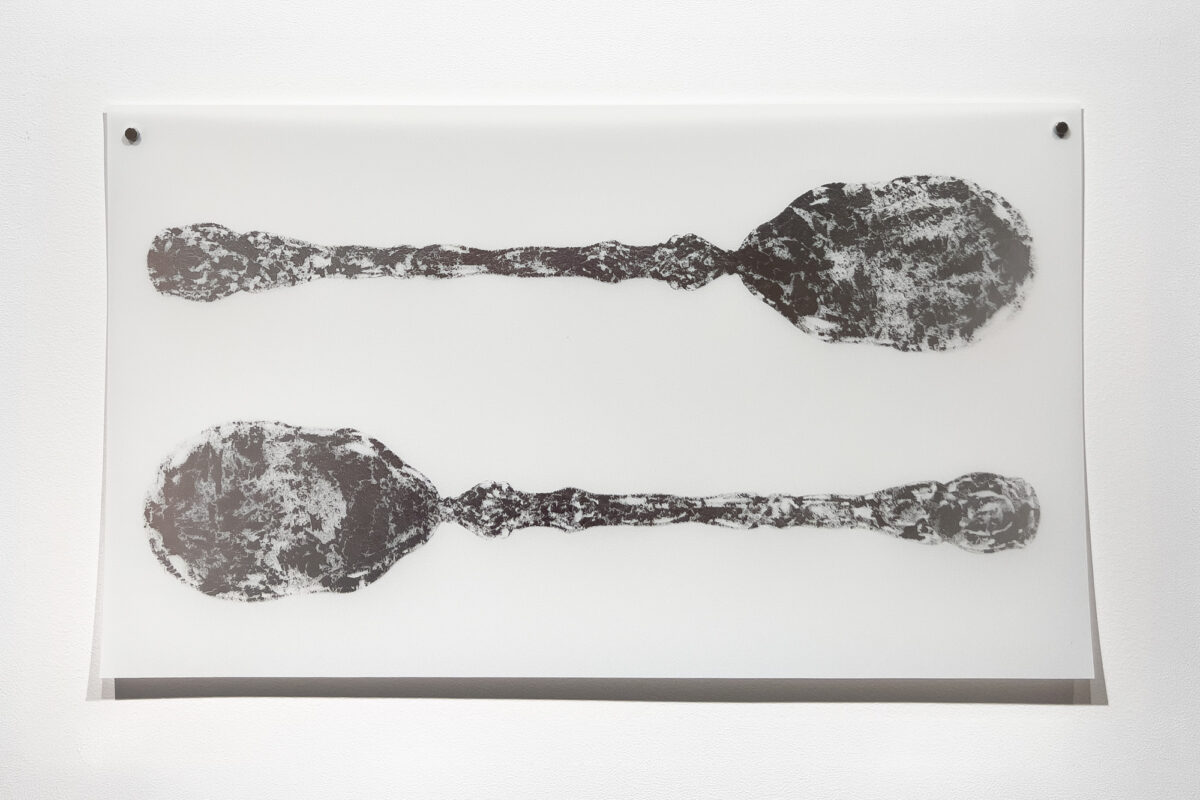 Laine Groeneweg - Silverware, 11" x 19" silkscreen with silver-leaf on mylar, variable edition of 8, 2026