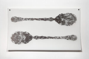 Laine Groeneweg - Silverware, 11" x 19" silkscreen with silver-leaf on mylar, variable edition of 8, 2026