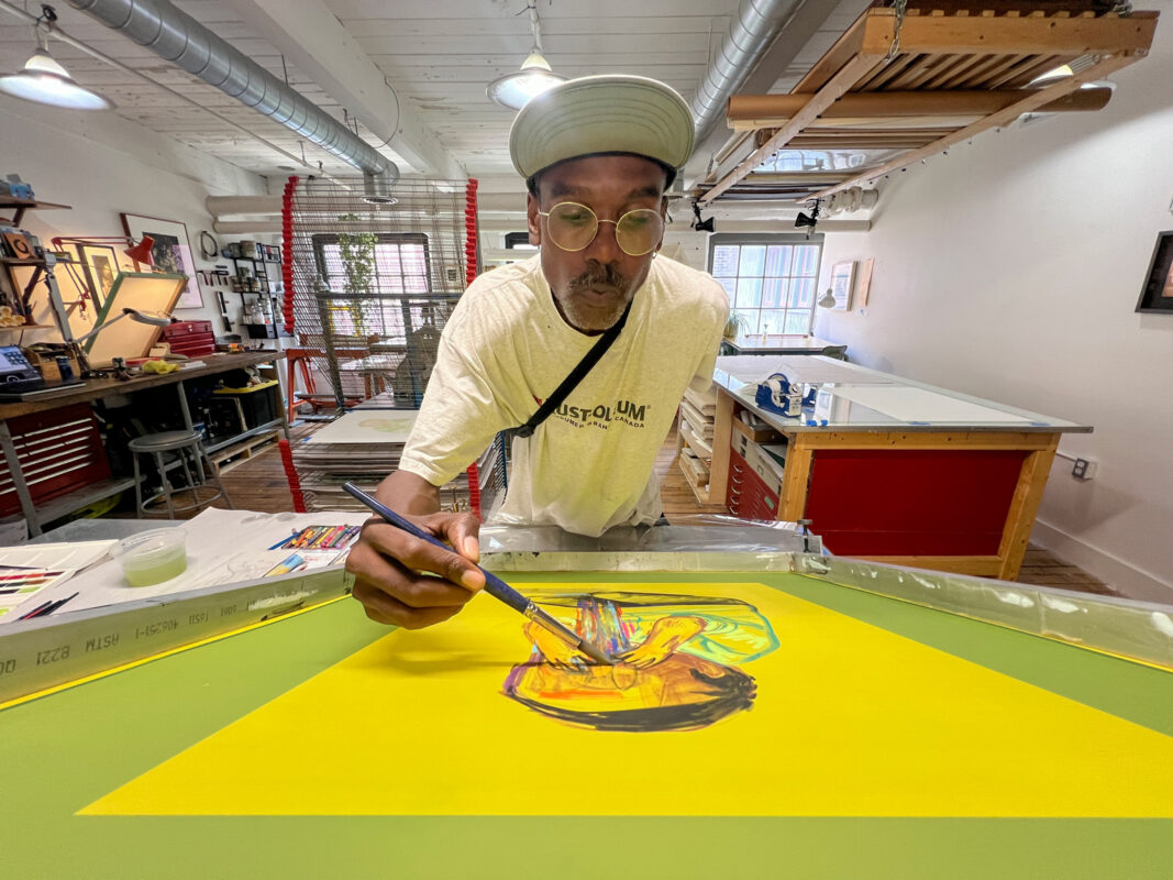 Elicser Elliott - silkscreen with hand-painted embellishments, behind-the-scenes, 2026