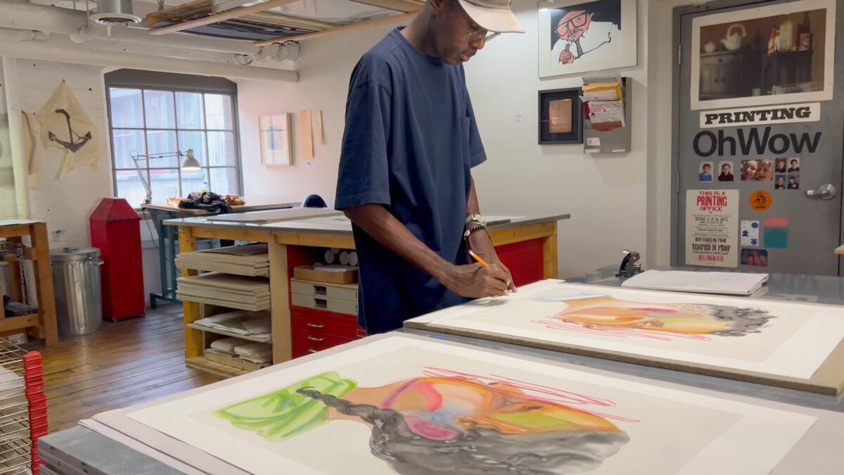 Elicser Elliott - silkscreen with hand-painted embellishments, behind-the-scenes, 2026