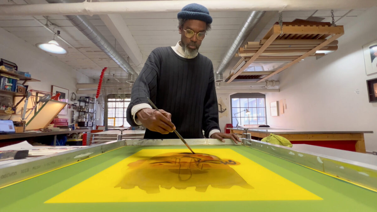 Elicser Elliott - silkscreen with hand-painted embellishments, behind-the-scenes, 2026