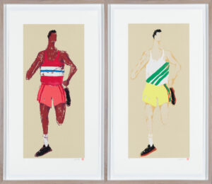 Kellen Hatanaka - Marathon 15 & 16, 30.5" x 35.5", framed pairing of silkscreen prints with hand-painted embellishments, 2026