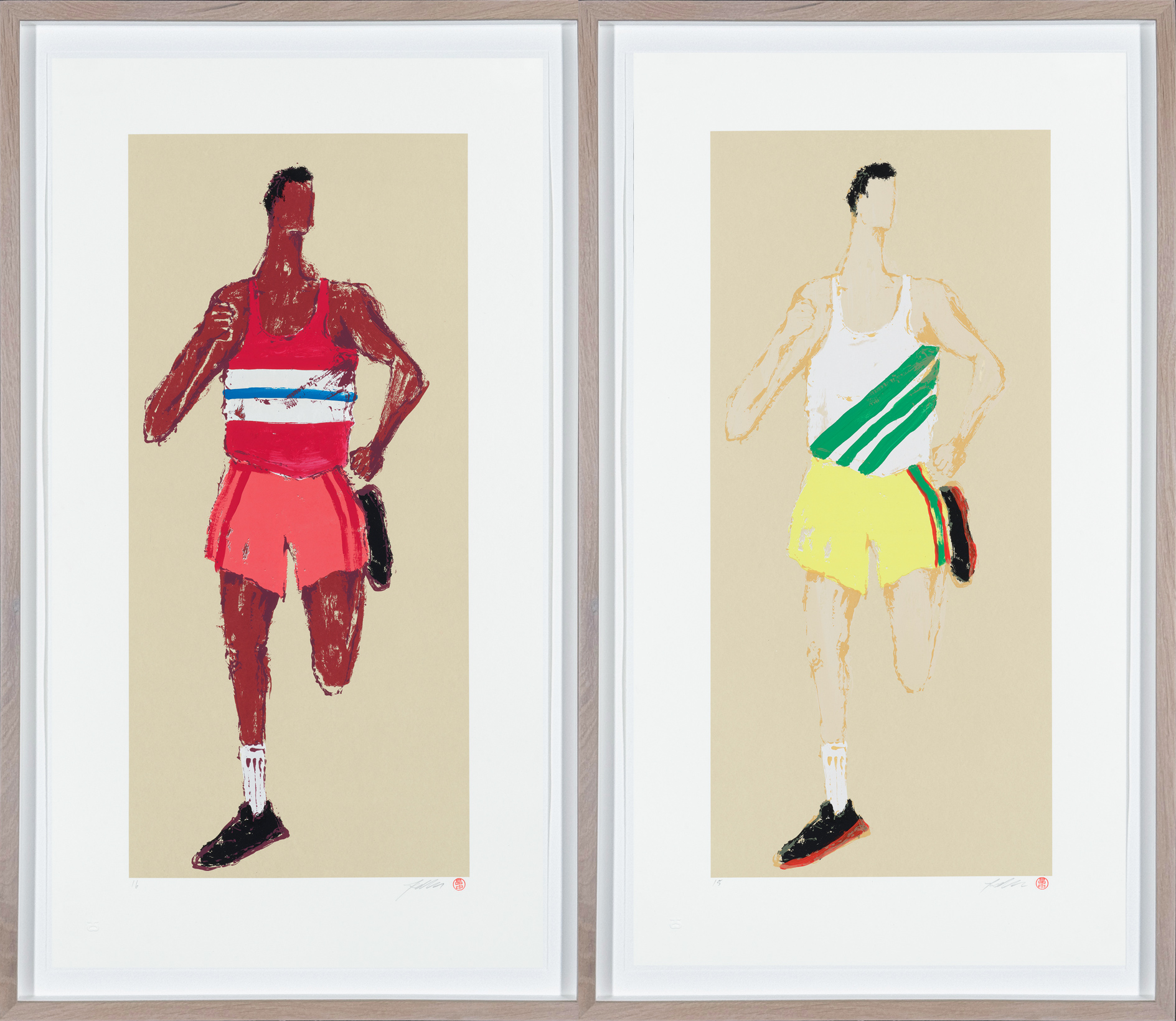 Kellen Hatanaka - Marathon 15 & 16, 30.5" x 35.5", framed pairing of silkscreen prints with hand-painted embellishments, 2026